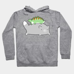 A cute blue tuxedo cat and tiny green stegosaurus. Hoodie